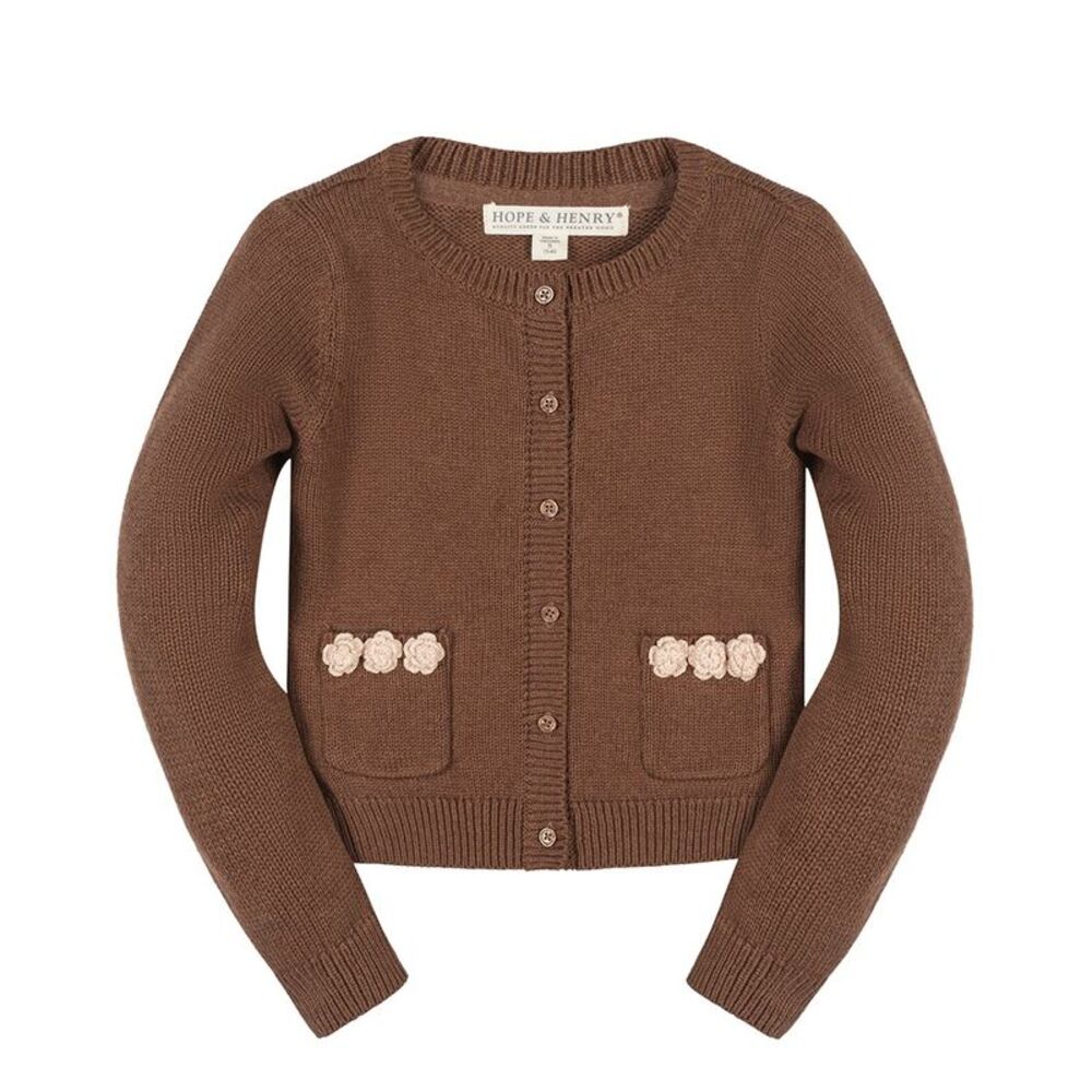 Hope & Henry Girls  Organic Rosette Pocket Cardigan